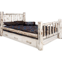 Montana Collection Full Storage Bed w/ Laser Engraved Wolf Design, Ready to Finish