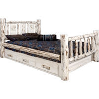 Montana Collection King Storage Bed w/ Laser Engraved Bear Design, Ready to Finish