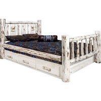 Montana Collection King Storage Bed w/ Laser Engraved Elk Design, Ready to Finish