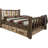 Homestead Collection Twin Storage Bed w/ Laser Engraved Bronc Design, Stain & Clear Lacquer Finish