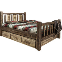 Homestead Collection Queen Storage Bed w/ Laser Engraved Pine Design, Stain & Clear Lacquer Finish
