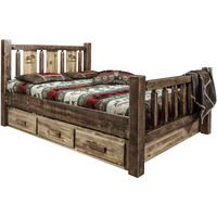 Homestead Collection King Storage Bed w/ Laser Engraved Moose Design, Stain & Clear Lacquer Finish