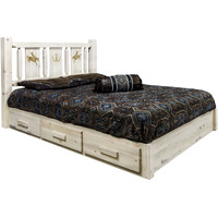 Homestead Collection Platform Bed w/ Storage, Full w/ Laser Engraved Bronc Design, Clear Lacquer Finish