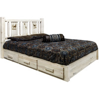 Homestead Collection Platform Bed w/ Storage, Full w/ Laser Engraved Elk Design, Clear Lacquer Finish