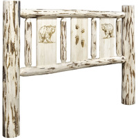 Montana Collection Twin Headboard w/ Laser Engraved Bear Design, Clear Lacquer Finish