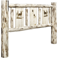 Montana Collection Twin Headboard w/ Laser Engraved Elk Design, Clear Lacquer Finish