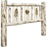 Montana Collection Twin Headboard w/ Laser Engraved Pine Design, Clear Lacquer Finish