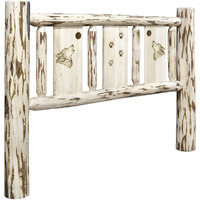 Montana Collection Twin Headboard w/ Laser Engraved Wolf Design, Clear Lacquer Finish