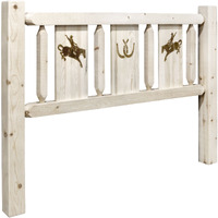 Homestead Collection Twin Headboard w/ Laser Engraved Bronc Design, Clear Lacquer Finish