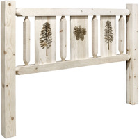 Homestead Collection Twin Headboard w/ Laser Engraved Pine Design, Clear Lacquer Finish