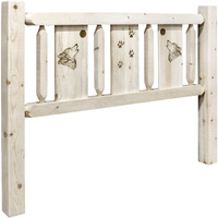Homestead Collection Twin Headboard w/ Laser Engraved Wolf Design, Clear Lacquer Finish