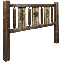 Homestead Collection Twin Headboard w/ Laser Engraved Pine Design, Stain & Clear Lacquer Finish