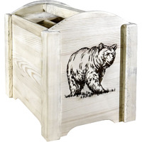 Homestead Collection Magazine Rack w/ Laser Engraved Bear Design, Ready to Finish