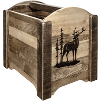 Homestead Collection Magazine Rack w/ Laser Engraved Elk Design, Stain & Clear Lacquer Finish