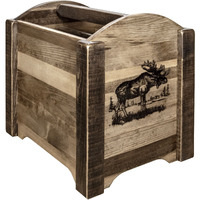 Homestead Collection Magazine Rack w/ Laser Engraved Moose Design, Stain & Clear Lacquer Finish