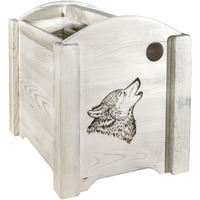 Homestead Collection Magazine Rack w/ Laser Engraved Wolf Design, Clear Lacquer Finish