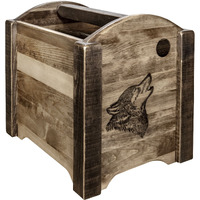 Homestead Collection Magazine Rack w/ Laser Engraved Wolf Design, Stain & Clear Lacquer Finish