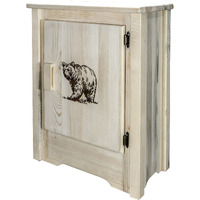Homestead Collection Accent Cabinet w/ Laser Engraved Bear Design, Right Hinged, Clear Lacquer Finish