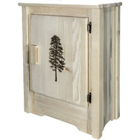 Homestead Collection Accent Cabinet w/ Laser Engraved Pine Design, Right Hinged, Clear Lacquer Finish