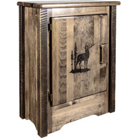 Homestead Collection Accent Cabinet w/ Laser Engraved Elk Design, Left Hinged, Stain & Clear Lacquer Finish