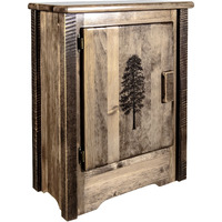 Homestead Collection Accent Cabinet w/ Laser Engraved Pine Design, Left Hinged, Stain & Clear Lacquer Finish