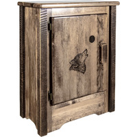 Homestead Collection Accent Cabinet w/ Laser Engraved Wolf Design, Left Hinged, Stain & Clear Lacquer Finish
