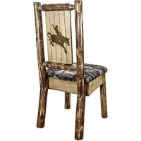 Glacier Country Collection Side Chair - Woodland Upholstery, w/ Laser Engraved Bronc Design