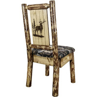 Glacier Country Collection Side Chair - Woodland Upholstery, w/ Laser Engraved Elk Design