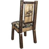 Homestead Collection Side Chair - Woodland Upholstery w/ Laser Engraved Moose Design, Stain & Lacquer Finish