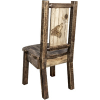 Homestead Collection Side Chair - Woodland Upholstery w/ Laser Engraved Wolf Design, Stain & Lacquer Finish