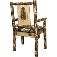 Glacier Country Collection Captain's Chair, Woodland Upholstery w/ Laser Engraved Pine Tree Design