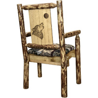 Glacier Country Collection Captain's Chair, Woodland Upholstery w/ Laser Engraved Wolf Design