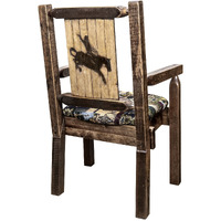 Homestead Collection Captain's Chair, Woodland Upholstery w/ Laser Engraved Bronc Design, Stain & Lacquer Finish