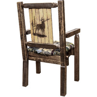 Homestead Collection Captain's Chair, Woodland Upholstery w/ Laser Engraved Elk Design, Stain & Lacquer Finish
