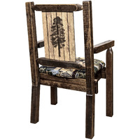 Homestead Collection Captain's Chair, Woodland Upholstery w/ Laser Engraved Pine Tree Design, Stain & Lacquer Finish