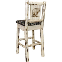 Montana Collection Barstool w/ Back - Woodland Upholstery, w/ Laser Engraved Bear Design, Ready to Finish