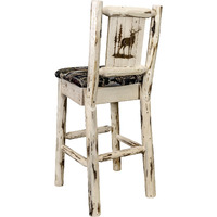 Montana Collection Barstool w/ Back - Woodland Upholstery, w/ Laser Engraved Elk Design, Ready to Finish