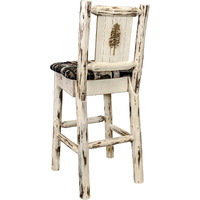 Montana Collection Barstool w/ Back - Woodland Upholstery, w/ Laser Engraved Pine Tree Design, Ready to Finish