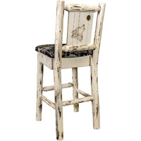 Montana Collection Barstool w/ Back - Woodland Upholstery, w/ Laser Engraved Wolf Design, Ready to Finish