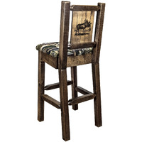 Homestead Collection Barstool w/ Back - Woodland Upholstery, w/ Laser Engraved Moose Design, Stain & Lacquer Finish