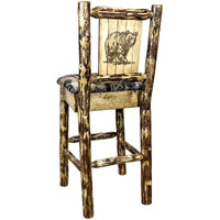 Glacier Country Collection Counter Height Barstool w/ Back - Woodland Upholstery, w/ Laser Engraved Bear Design