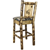 Glacier Country Collection Counter Height Barstool w/ Back - Woodland Upholstery, w/ Laser Engraved Wolf Design