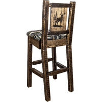 Homestead Collection Counter Height Barstool w/ Back - Woodland Upholstery, w/ Laser Engraved Elk Design