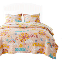 Berlin 2 Piece Microfiber Rainbows and Clouds Print Twin Quilt Set, Beige
