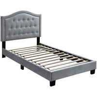 Button Tufted Twin Velvet Bed with Curved Headboard, Gray