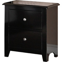 2 Drawer Wooden Nightstand with Metal Knobs, Espresso Brown