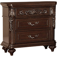 30 Inches 3 Drawer Engraved Wooden Nightstand, Brown