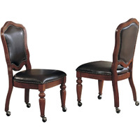 Sunset Trading Bellagio Gaming and Dining Chair | Distressed Brown Cherry Wood | Nailheads | Casters |Set of 2
