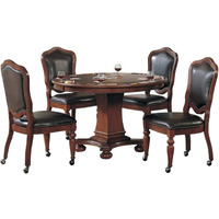Sunset Trading 5 Piece Bellagio 48" Round Dining and Poker Table Set | Reversible Game Top | Caster Chairs with Nailheads | Seats 6