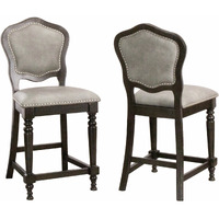 Sunset Trading Vegas Upholstered Barstools with Backs | Counter Height Dining Chairs | Distressed Gray Wood | Nailheads | Set of 2